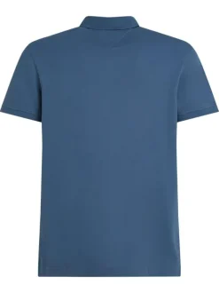Polo en coton biologique bleu à coupe ajustée pourvu d'un col boutonné