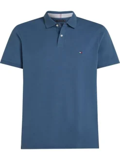 Polo en coton biologique bleu à coupe ajustée pourvu d'un col boutonné