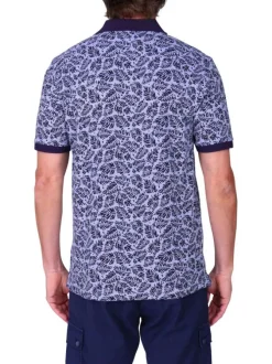 Polo en coton biologique bleu à coupe droite pourvu d'un col boutonné