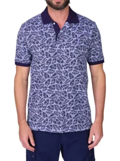 Polo en coton biologique bleu à coupe droite pourvu d'un col boutonné