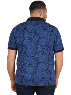 Polo en coton biologique bleu imprimé pourvu d'un col boutonné