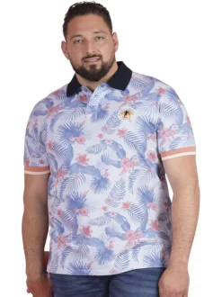 Polo en coton biologique bleu tropical pourvu d'un col boutonné
