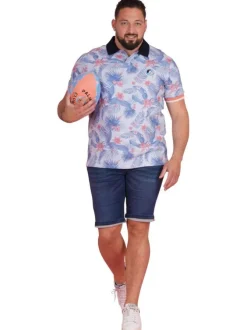 Polo en coton biologique bleu tropical pourvu d'un col boutonné