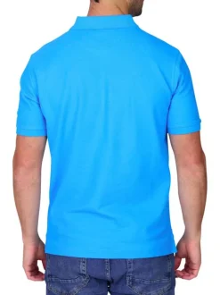 Polo en coton biologique bleu uni avec une coupe droite et un col à revers