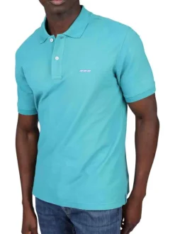 Polo en coton biologique bleu uni avec une coupe droite et un col à revers
