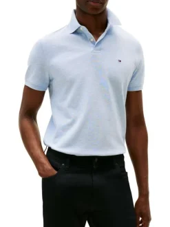 Polo en coton biologique ciel avec un col à rabats et des manches courtes