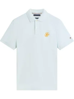 Polo en coton biologique ciel pourvu d'un col à revers boutonné