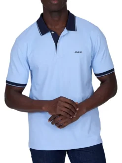 Polo en coton biologique ciel uni avec un col boutonné et une coupe droite
