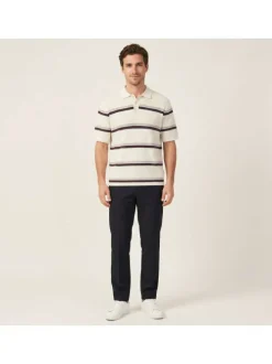 Polo en coton biologique écru à coupe droite orné d'un motif à rayures