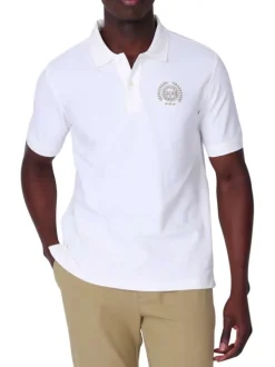 Polo en coton biologique écru uni avec une coupe droite et un col boutonné