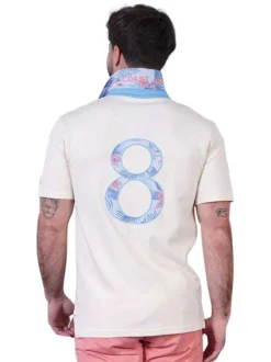 Polo en coton biologique écru uni pourvu d'une coupe droite et d'un col boutonné
