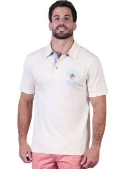 Polo en coton biologique écru uni pourvu d'une coupe droite et d'un col boutonné