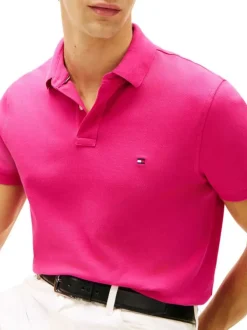 Polo en coton biologique fuchsia à coupe droite pourvu d'un col à revers