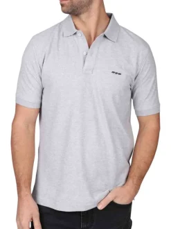 Polo en coton biologique gris clair uni avec une coupe droite et un col à revers