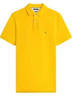 Polo en coton biologique jaune à coupe droite pourvu d'un col à revers