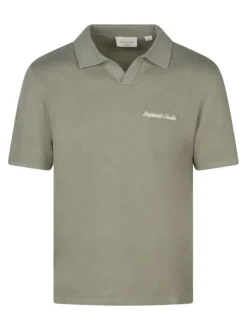 Polo en coton biologique kaki uni avec une coupe droite et un col boutonné