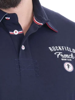 Polo en coton biologique marine bicolore à coupe droite avec un col à revers