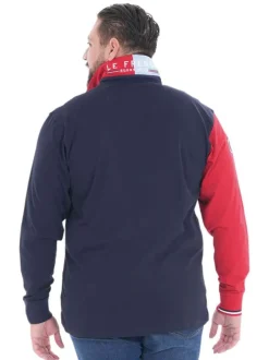 Polo en coton biologique marine bicolore à coupe droite avec un col à revers