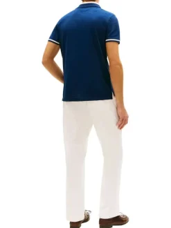 Polo en coton biologique marine à coupe droite pourvu d'un col à revers