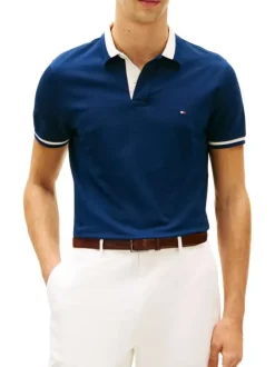Polo en coton biologique marine à coupe droite pourvu d'un col à revers