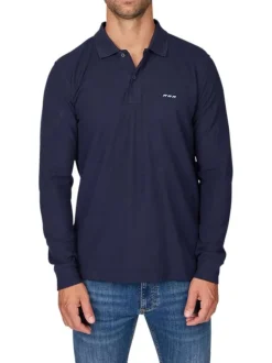 Polo en coton biologique marine uni avec une coupe droite et des boutons