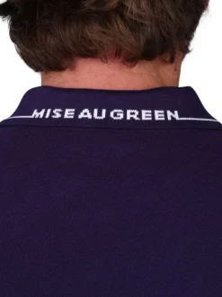 Polo en coton biologique marine uni avec une coupe droite et un col boutonné