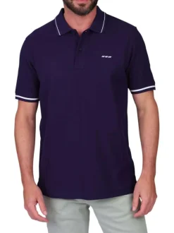 Polo en coton biologique marine uni avec une coupe droite et un col boutonné
