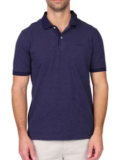 Polo en coton biologique marine uni avec une coupe droite et un col boutonné