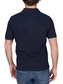 Polo en coton biologique marine uni avec une coupe droite et un col à revers