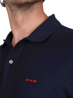 Polo en coton biologique marine uni avec une coupe droite et un col à revers
