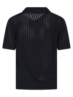 Polo en coton biologique marine uni avec une coupe droite et un col revers