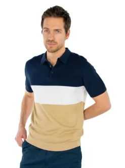 Polo en coton biologique mélangé marine à coupe droite et col boutonné