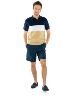 Polo en coton biologique mélangé marine à coupe droite et col boutonné