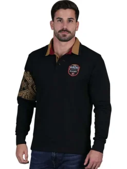 Polo en coton biologique noir à maille piquée avec une coupe droite