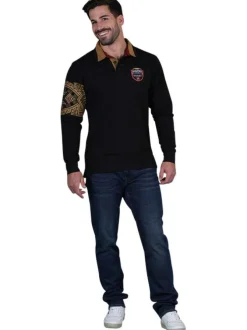 Polo en coton biologique noir à maille piquée avec une coupe droite