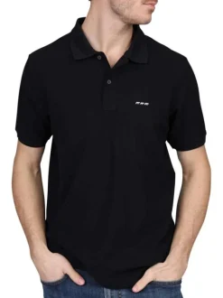 Polo en coton biologique noir uni avec une coupe droite et un col à revers