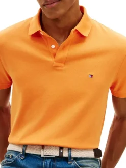 Polo en coton biologique orange à coupe droite pourvu d'un col à revers