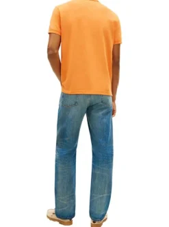 Polo en coton biologique orange à coupe droite pourvu d'un col à revers