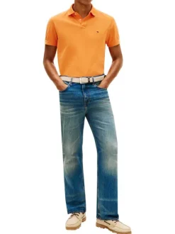 Polo en coton biologique orange à coupe droite pourvu d'un col à revers