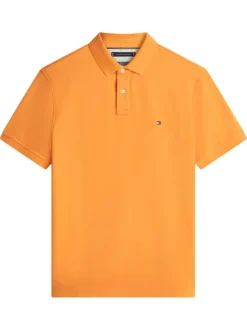 Polo en coton biologique orange à coupe droite pourvu d'un col à revers