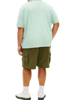 Polo en coton biologique pistache uni avec une coupe droite et un col boutonné