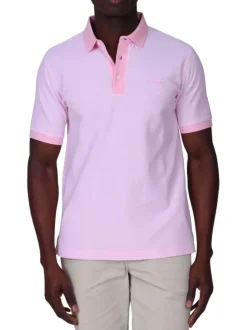 Polo en coton biologique rose à coupe droite pourvu d'un col boutonné