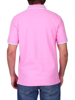 Polo en coton biologique rose uni avec une coupe droite et un col boutonné