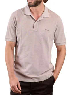 Polo en coton biologique taupe à coupe droite pourvu d'un col boutonné