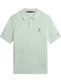 Polo en coton biologique vert d'eau pourvu d'un col à revers