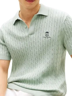 Polo en coton biologique vert d'eau pourvu d'un col à revers
