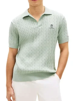 Polo en coton biologique vert d'eau pourvu d'un col à revers