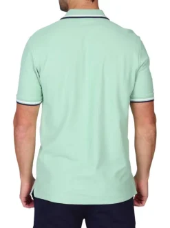 Polo en coton biologique vert d'eau uni avec une coupe droite et un col boutonné