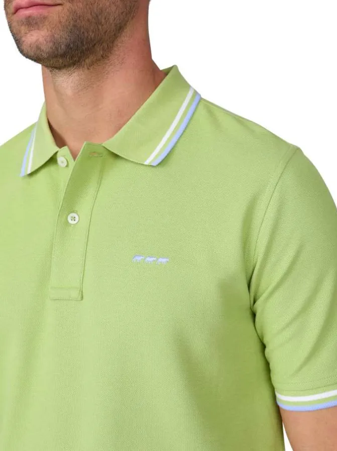 Polo en coton biologique vert uni avec une coupe droite et un col boutonné