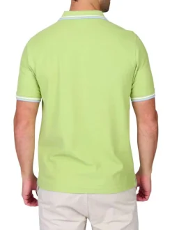 Polo en coton biologique vert uni avec une coupe droite et un col boutonné